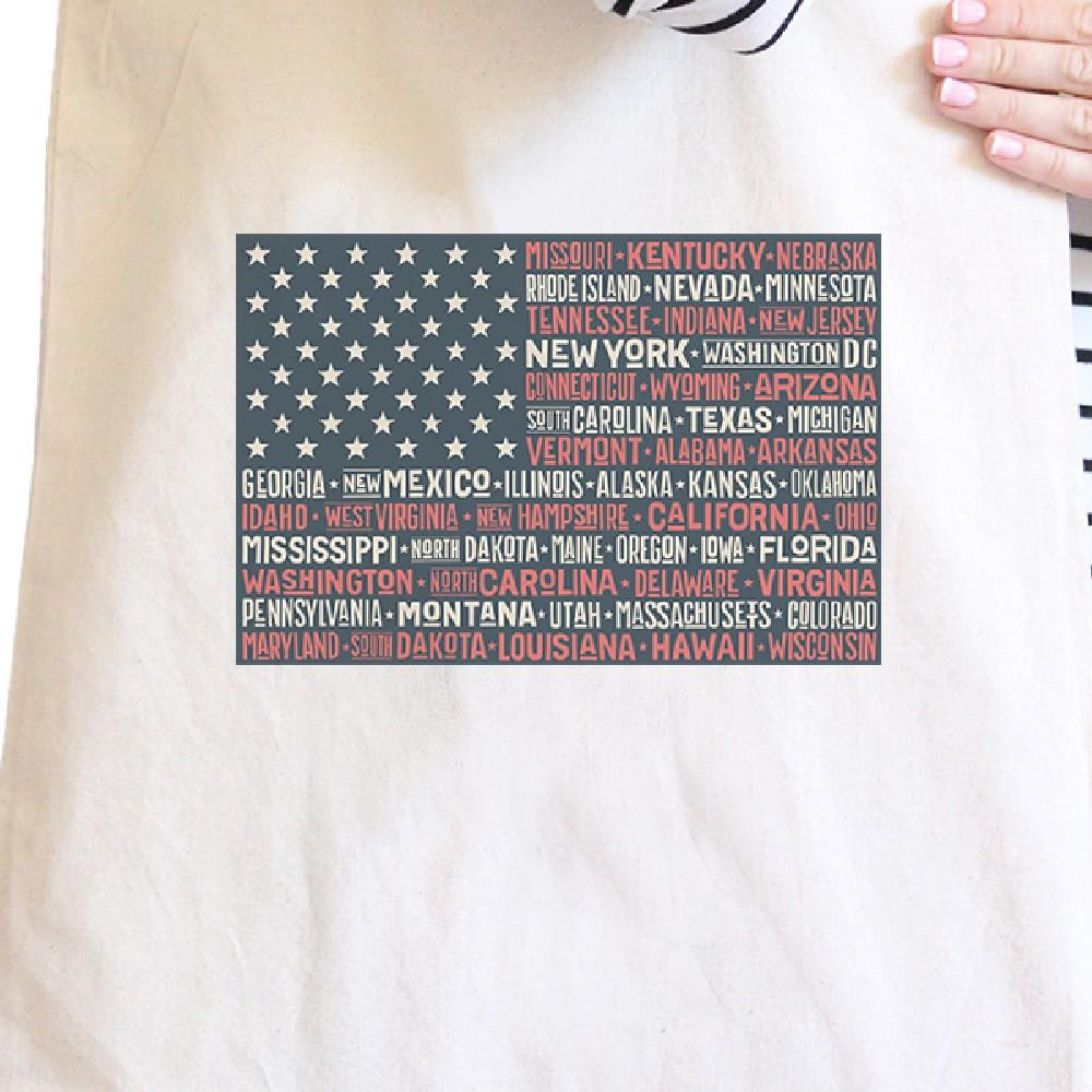 50 States Us Flag Natural Washable Canvas Tote Bag 4th of July Gift - One Color / One Size - Bags & Luggage - Women’s
