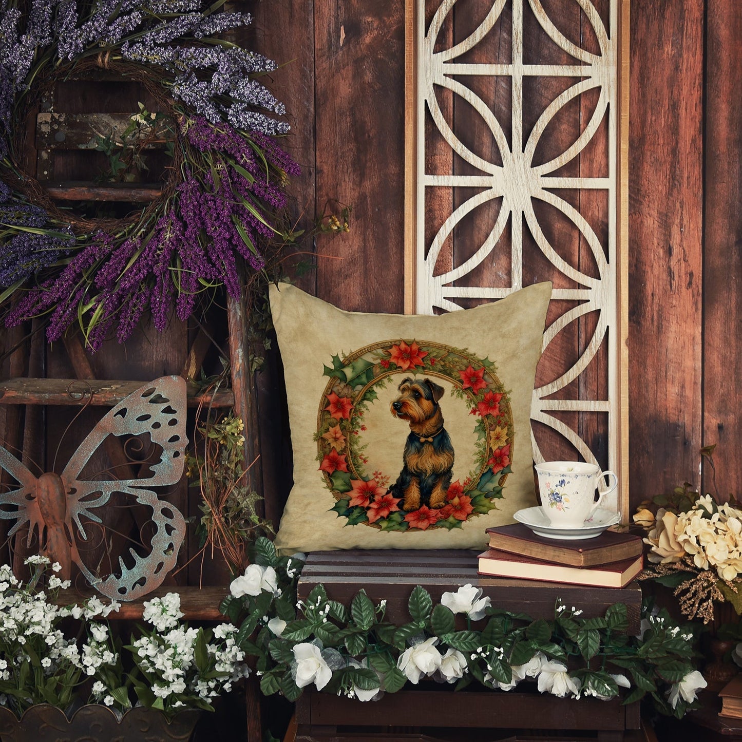 Airedale Terrier Christmas Flowers Throw Pillow - One Color / One Size - Home & Garden - Home Textile - Pillows