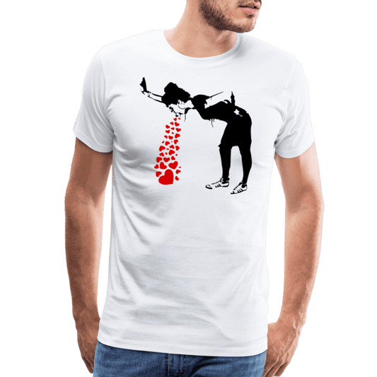 Banksy Lovesick Girl Throwing Up Hearts Artwork T-Shirt - Men’s Fashion - Men’s Clothing - Shirts - Short Sleeve Shirts