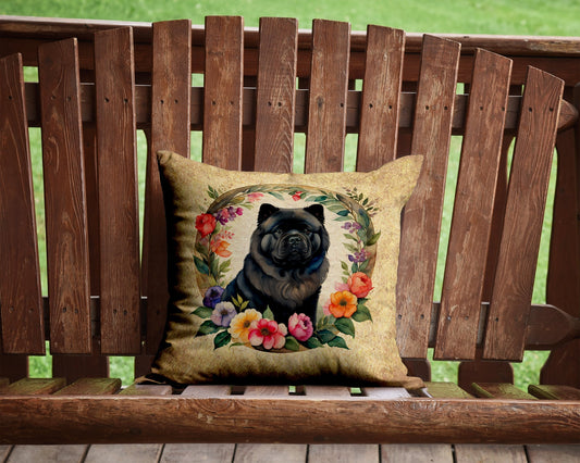 Black Chow Chow and Flowers Throw Pillow - One Color / One Size - Home & Garden - Home Textile - Pillows