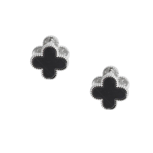 Black Clover Silver Stud Earrings with Omega Back