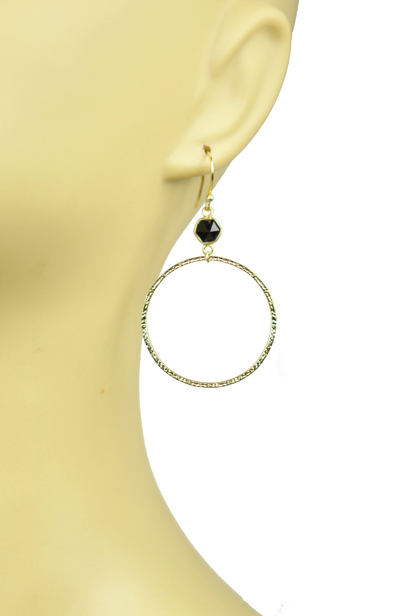 Black Spinel Bezel Circle Earrings - One Color / One Size - Jewelry & Accessories