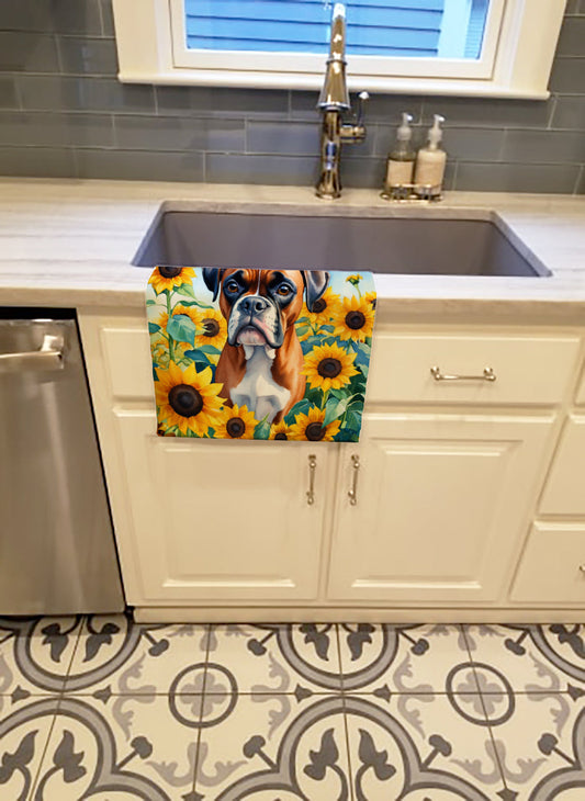 Boxer in Sunflowers Kitchen Towel - One Color / One Size - Home & Garden - Home Textile - Towels