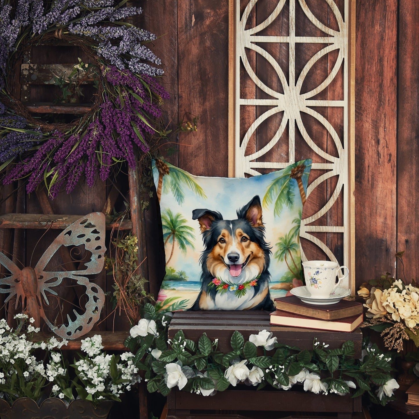 Collie Luau Throw Pillow - One Color / One Size - Home & Garden - Home Textile - Pillows
