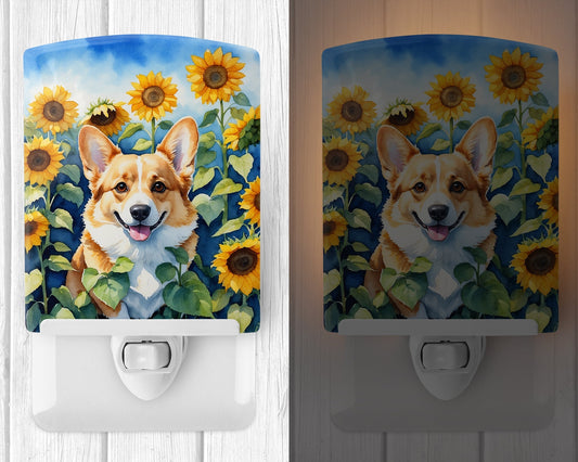 Corgi in Sunflowers Ceramic Night Light - One Color / One Size - Home & Garden - Home Improvement - Lights & Lighting
