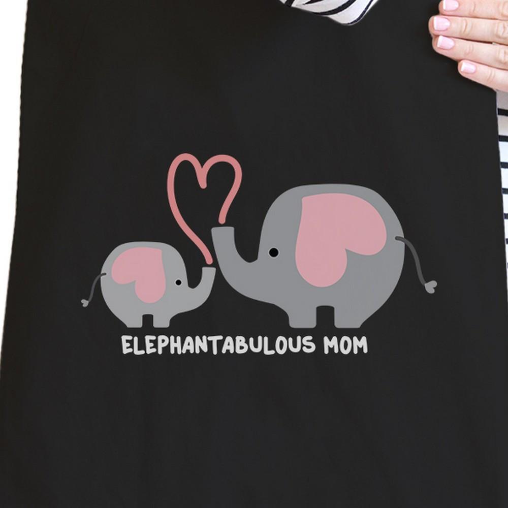 Elephantabulous Mom Black Canvas Tote Bag Eco-Friendly Washable - One Color / One Size - Bags & Luggage - Women’s Bags
