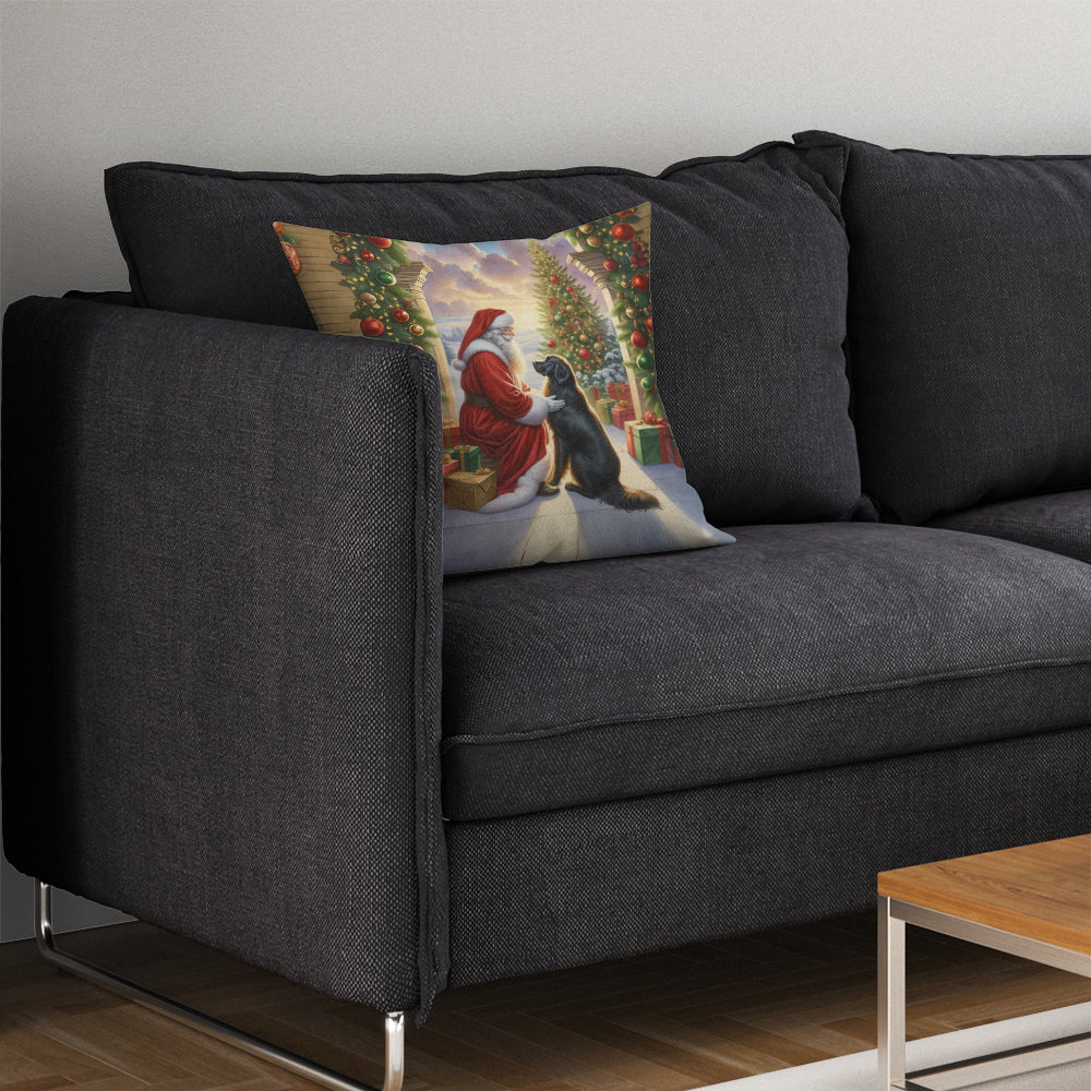 Flat-Coated Retriever and Santa Claus Throw Pillow - One Color / One Size - Home & Garden - Home Textile - Pillows