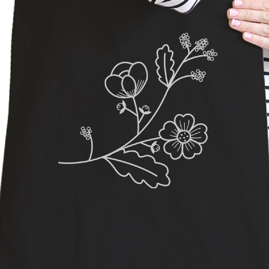 Flower Black Cotton Canvas Tote Bag Cute Gift Ideas for Friends - One Color / One Size - Bags & Luggage - Women’s Bags