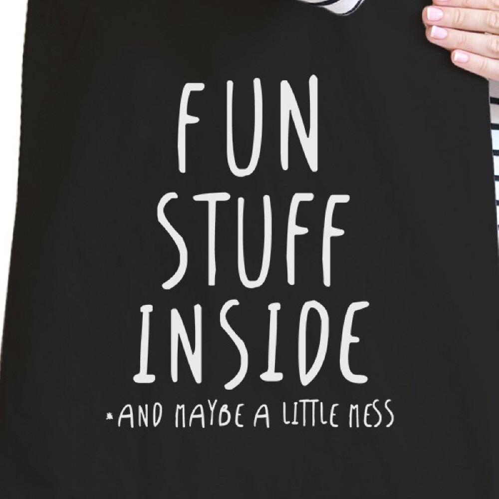 Fun Stuff Inside Black Canvas Tote Bag - One Color / One Size - Bags & Luggage - Women’s Bags