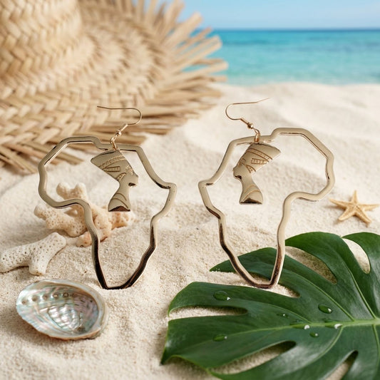 Gold Africa Nefertiti Charm Fish Hook Earrings
