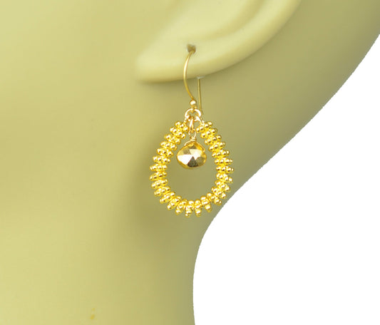 Gold Pyrite Drop Hoop Earrings - One Color / One Size - Jewelry & Accessories - Earrings