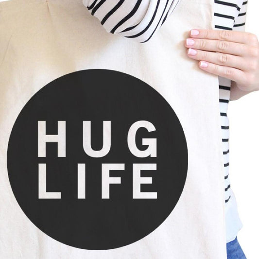 Hug Life Natural Tote Bag Simple Trendy Design PocketSize Graphic - One Color / One Size - Bags & Luggage - Women’s Bags