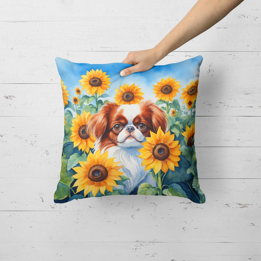 Japanese Chin in Sunflowers Throw Pillow - One Color / One Size - Home & Garden - Home Textile - Pillows