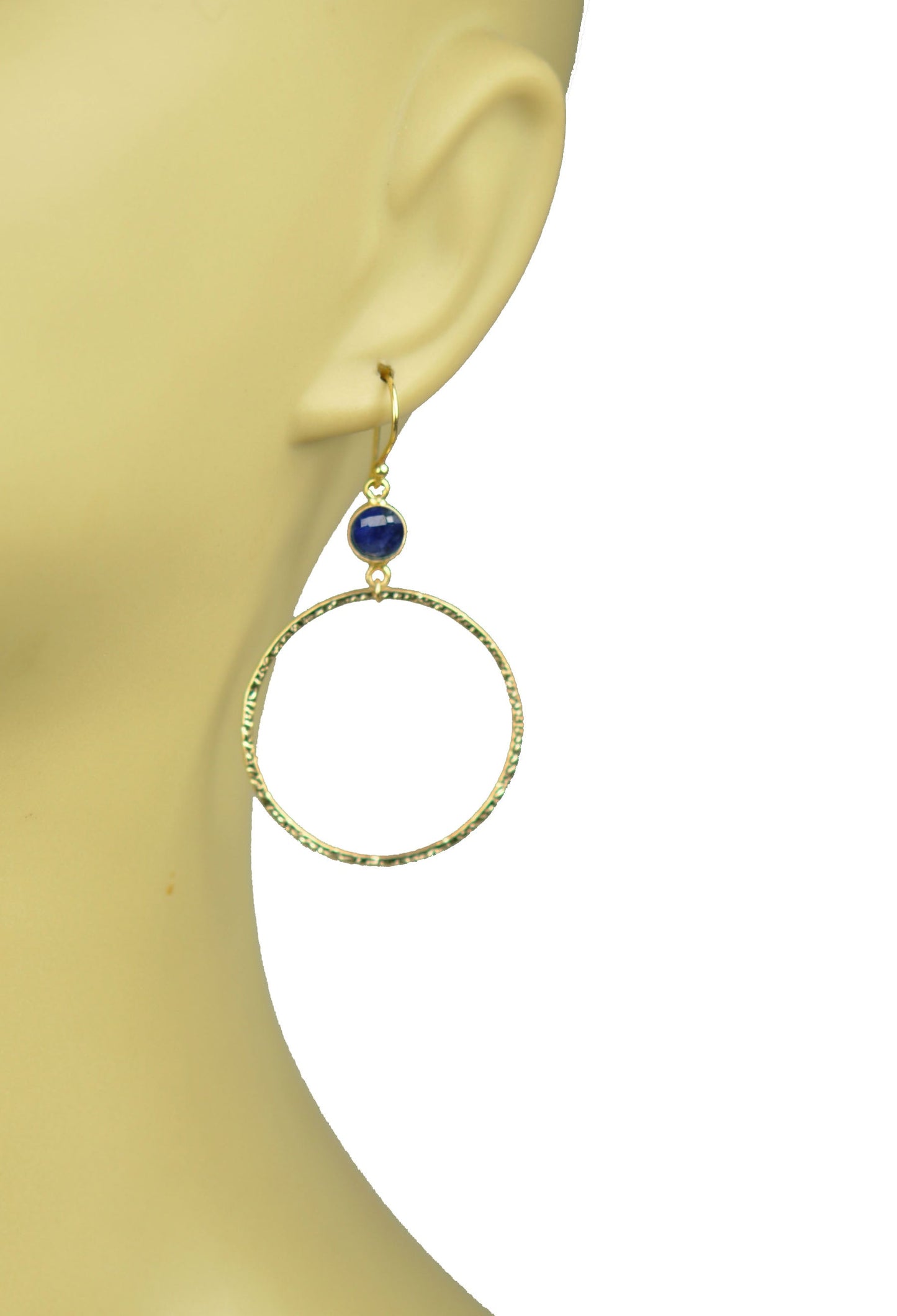 Lapis Lazuli Bezel Circle Earrings - One Color / One Size - Jewelry & Accessories