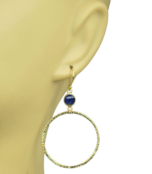 Lapis Lazuli Bezel Circle Earrings - One Color / One Size - Jewelry & Accessories