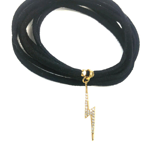 Lightning Bolt Black Suede Wrap Bracelet - One Color / One Size - Jewelry & Accessories