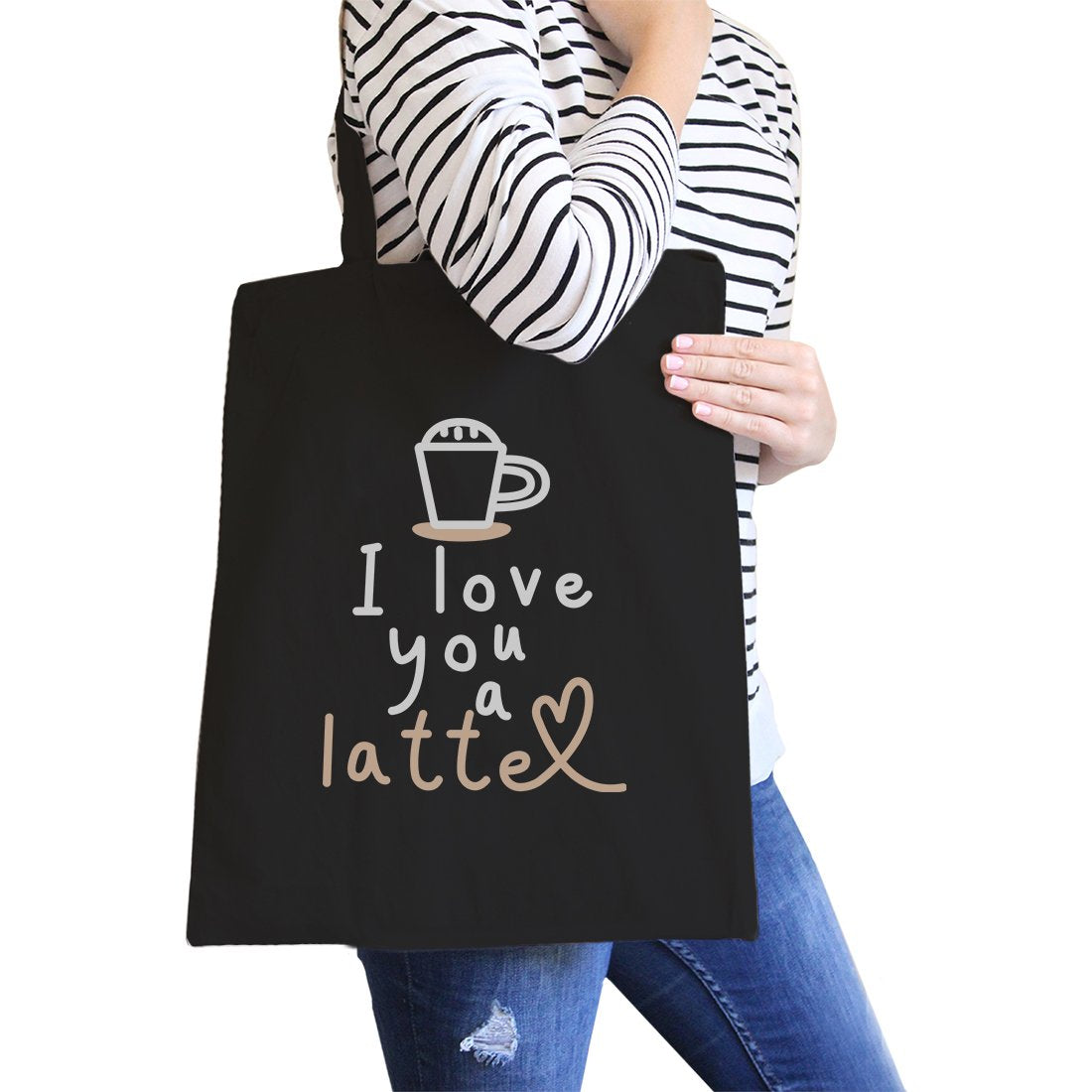 Love a Latte Canvas Shoulder Tote Bag - Black - Bags & Luggage - Women’s Bags