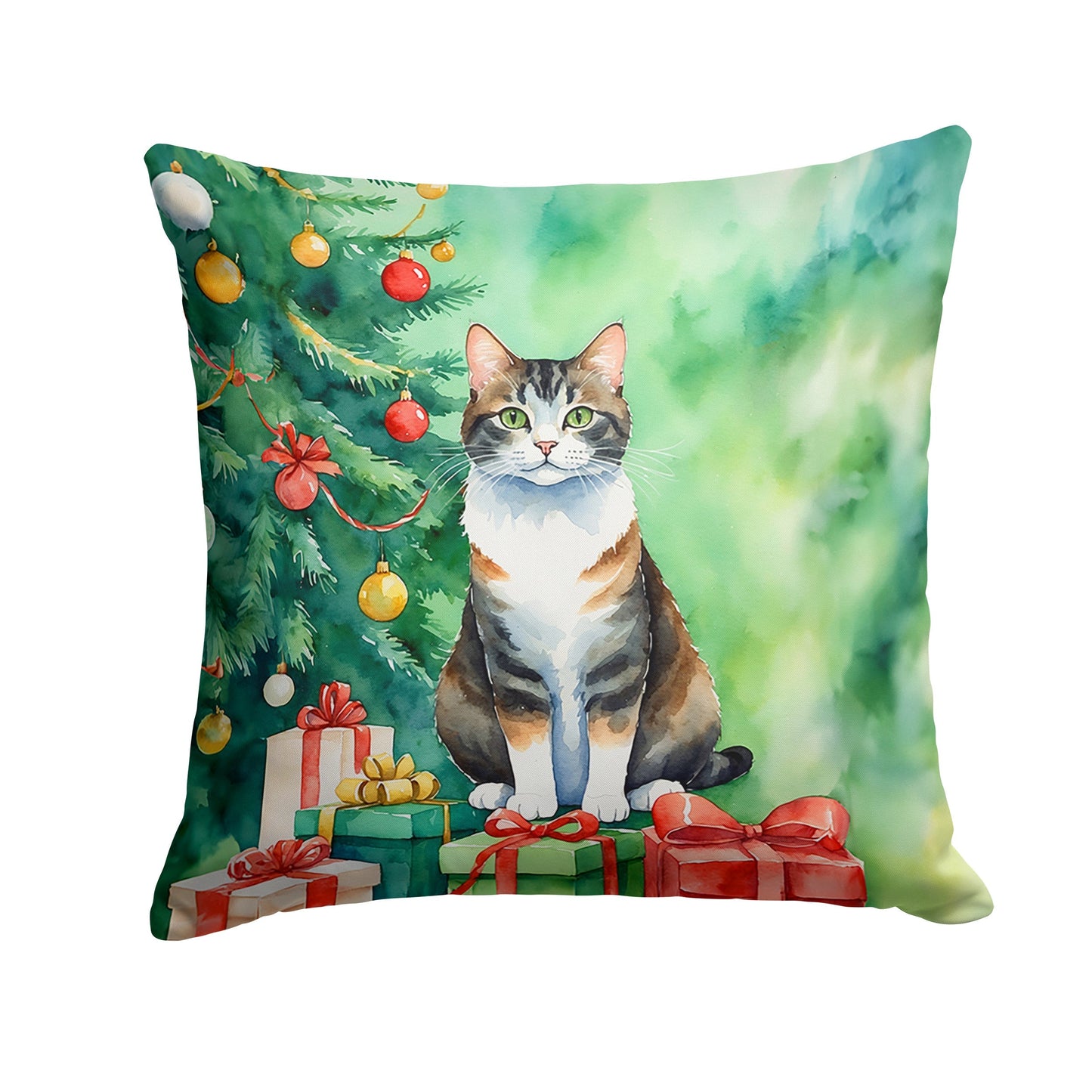 Manx Cat by the Christmas Tree Throw Pillow - One Color / One Size - Home & Garden - Home Textile - Pillows