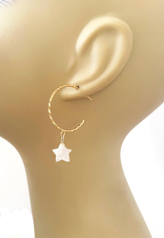 Moonstone Star Hammered Hoop Earrings - One Color / One Size - Jewelry & Accessories - Earrings - Hoop Earrings