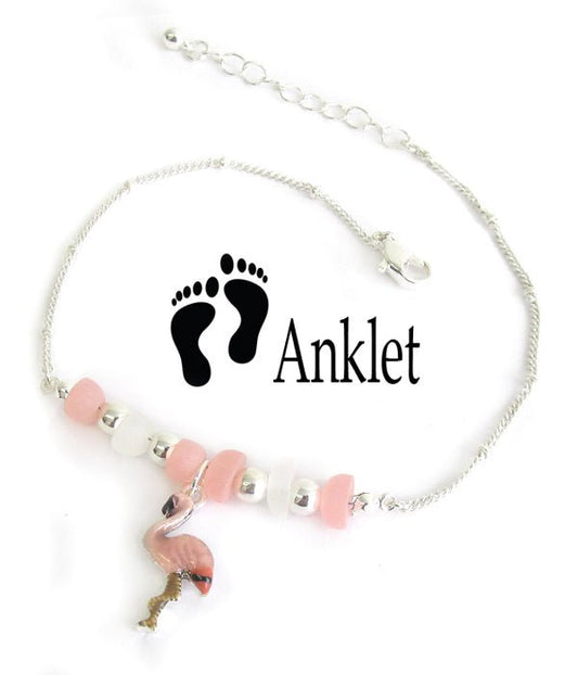 Multi Sea Glass Flamingo Anklet Ankle Bracelet - One Color / One Size - Jewelry & Accessories