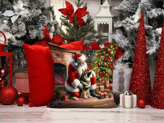 Norwegian Elkhound and Santa Claus Throw Pillow - One Color / One Size - Home & Garden - Home Textile - Pillows