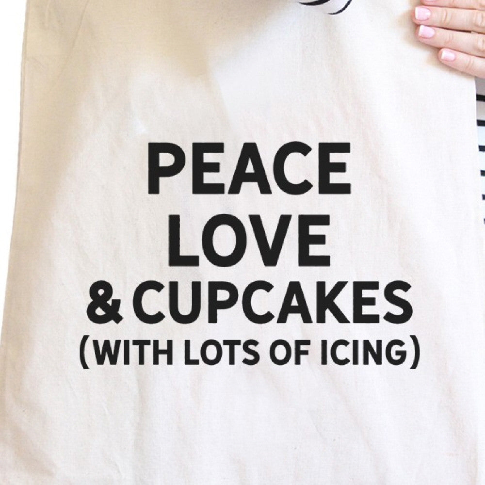 Peace Love Cupcakes Natural Canvas Bag Birthday Gift Tote Bags - One Color / One Size - Bags & Luggage - Women’s Bags