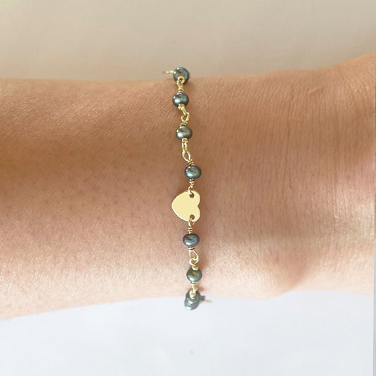 Peacock Pearl and Heart Charm Bracelet - One Color / One Size - Jewelry & Accessories - Bracelets & Bangles - Charm