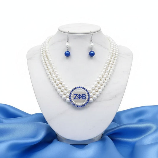 Pearl Necklace Blue White Zeta Set for Women