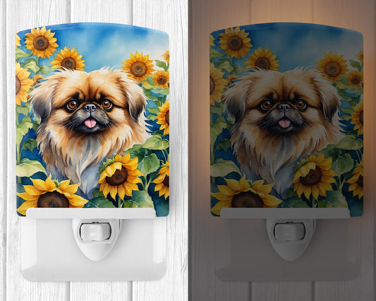 Pekingese in Sunflowers Ceramic Night Light - One Color / One Size - Home & Garden - Home Improvement - Lights &