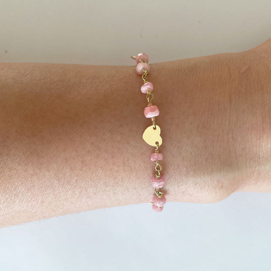 Pink Rhodocrosite and Heart Charm Bracelet - One Color / One Size - Jewelry & Accessories - Bracelets & Bangles - Charm