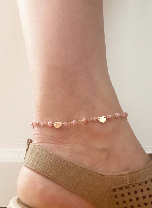 Pink Rhodocrosite Heart Anklet - One Color / One Size - Jewelry & Accessories - Fine Jewelry - Anklets