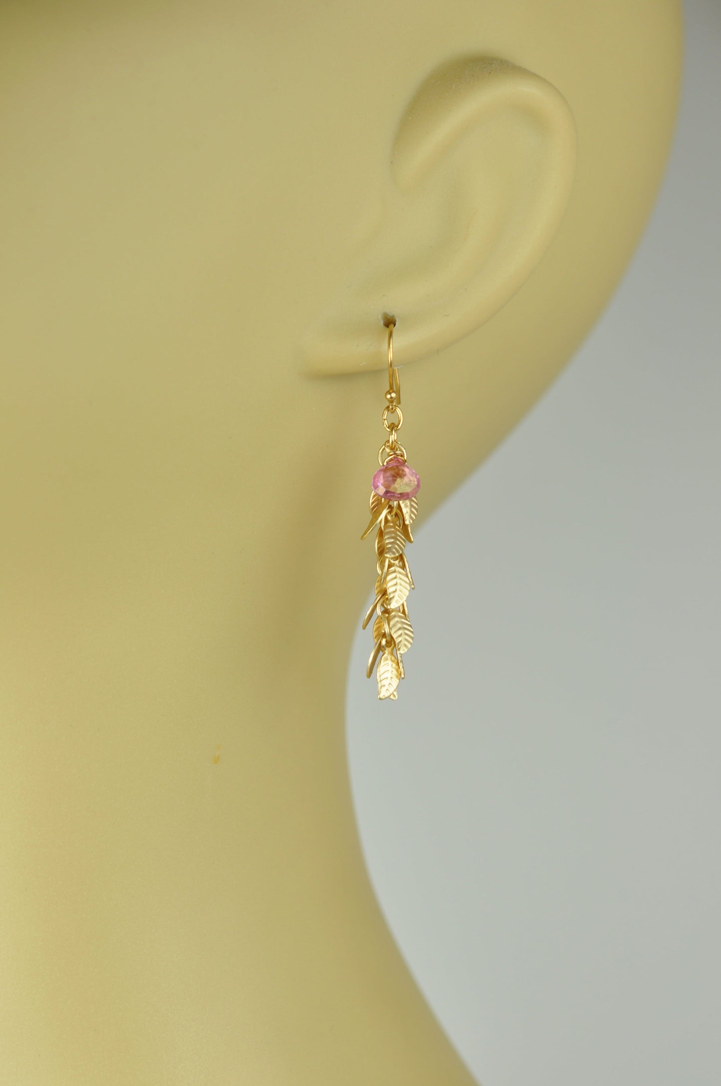 Pink Sapphire With Leaf Cascade Earrings - One Color / One Size - Jewelry & Accessories - Earrings