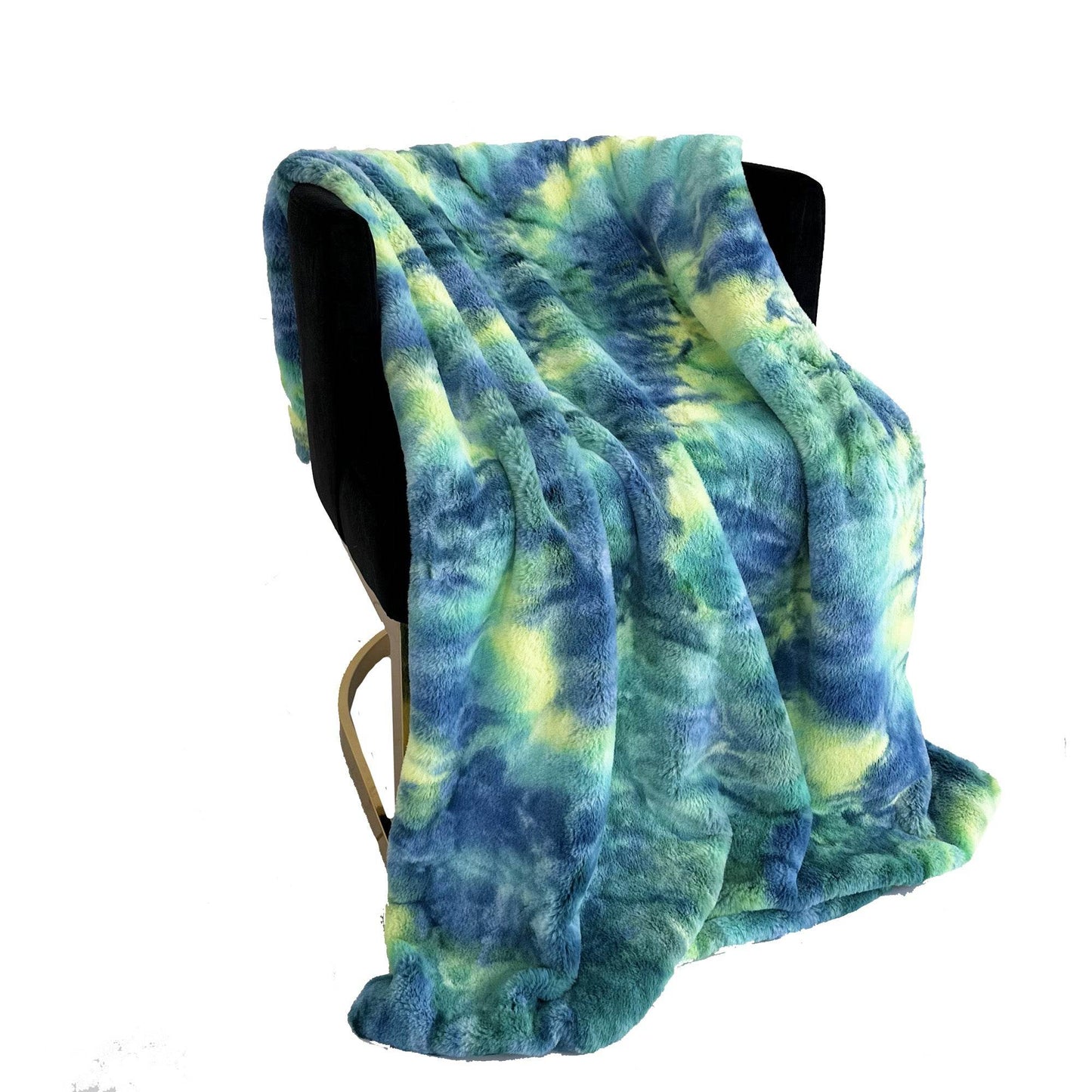 Plutus Green Yellow Blue Northern Lights Faux Fur Luxury Throw Blanket - Home & Garden - Home Textile - Bedding