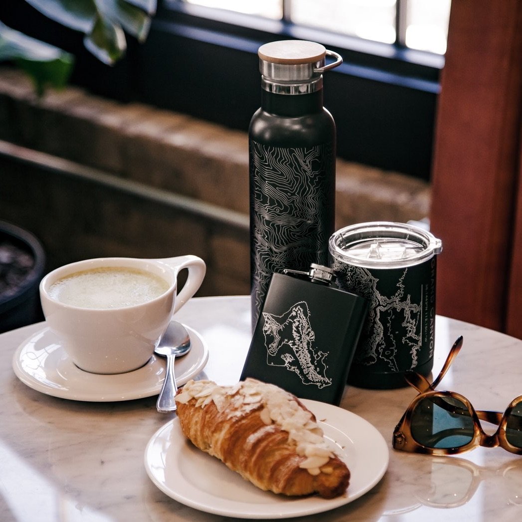 Portland - Oregon Map Bottle with Bamboo Top in Matte Black - Drinkware