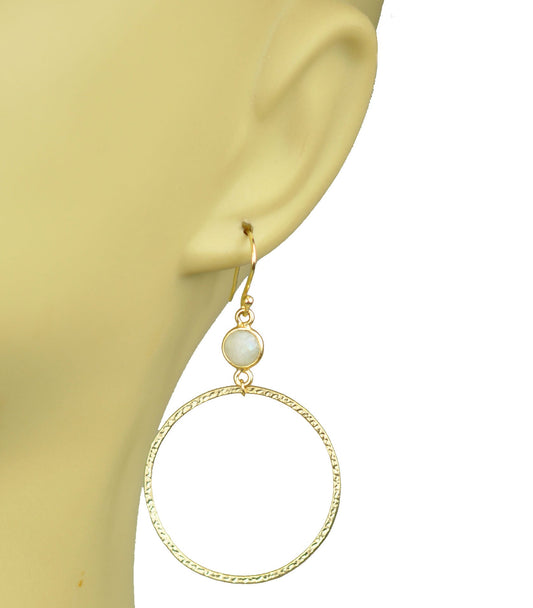 Rainbow Moonstone Bezel Circle Earrings - One Color / One Size - Jewelry & Accessories