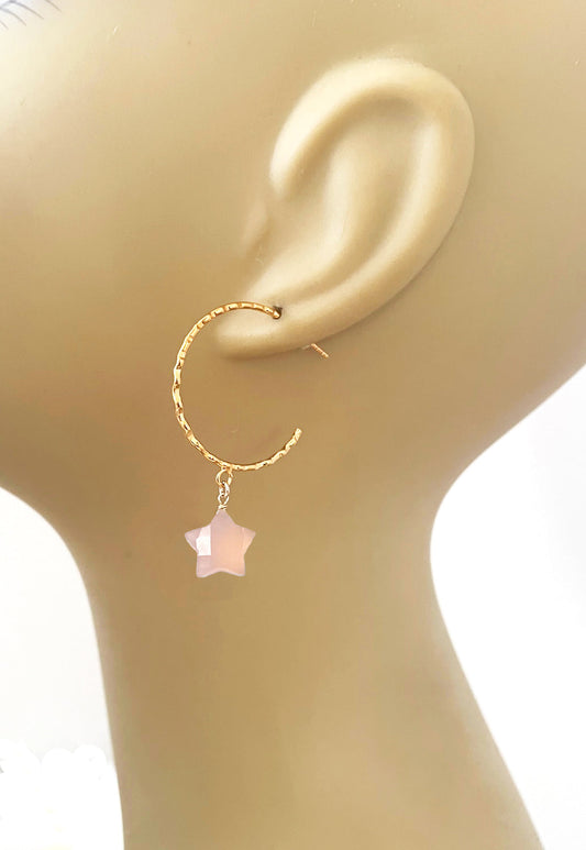 Rose Quartz Hammered Hoop Earrings - One Color / One Size - Jewelry & Accessories - Earrings - Hoop Earrings