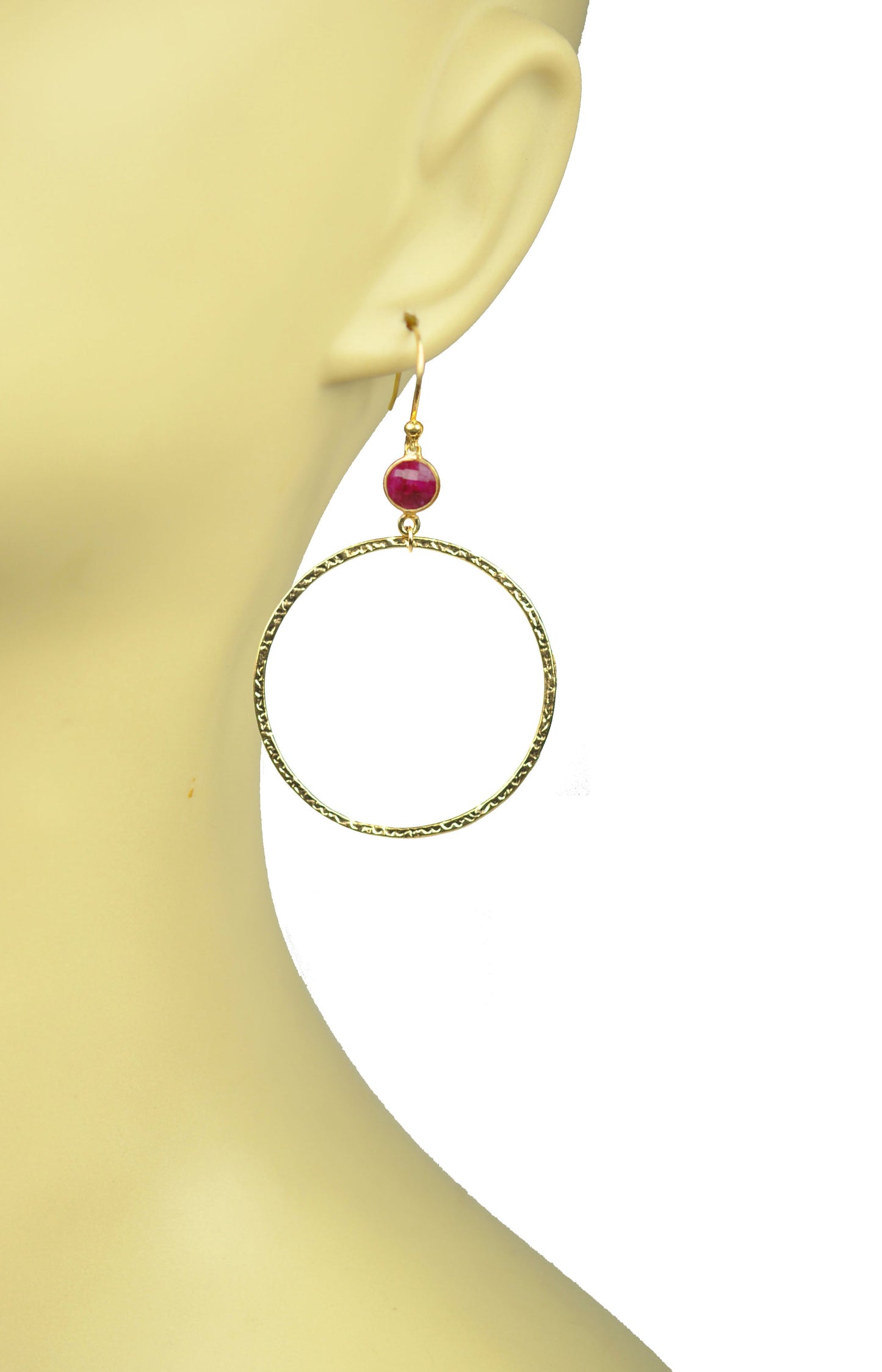 Ruby Bezel Circle Earrings - One Color / One Size - Jewelry & Accessories
