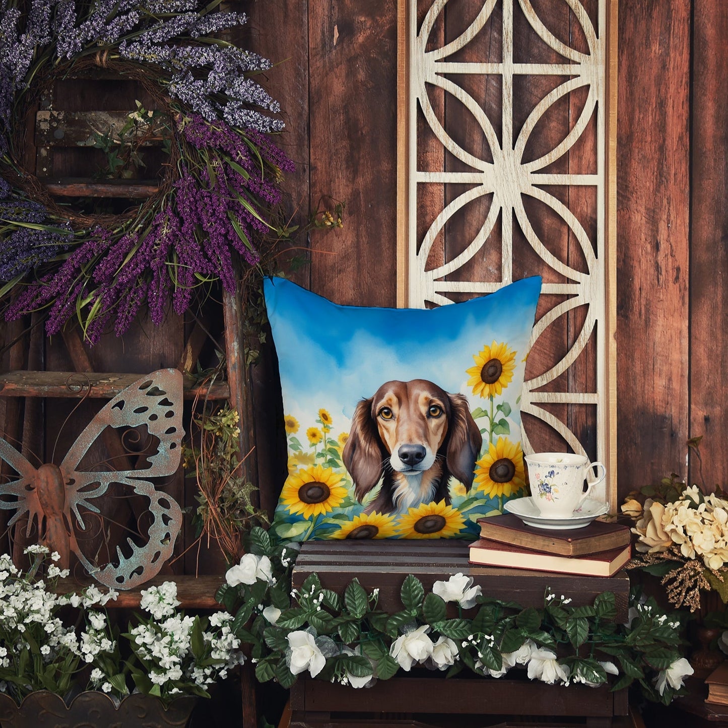 Saluki in Sunflowers Throw Pillow - One Color / One Size - Home & Garden - Home Textile - Pillows