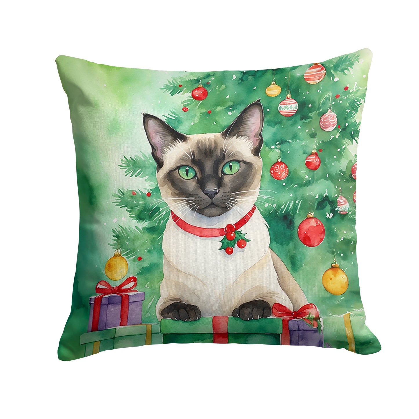 Siamese Cat by the Christmas Tree Throw Pillow - One Color / One Size - Home & Garden - Home Textile - Pillows