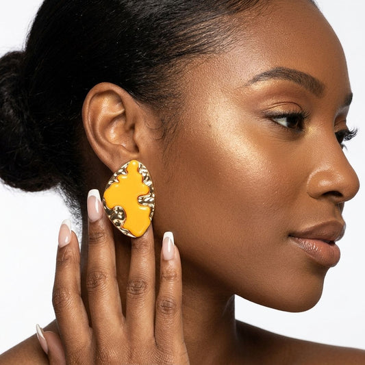 Stud Yellow and Gold Molten Metal Retro Earrings