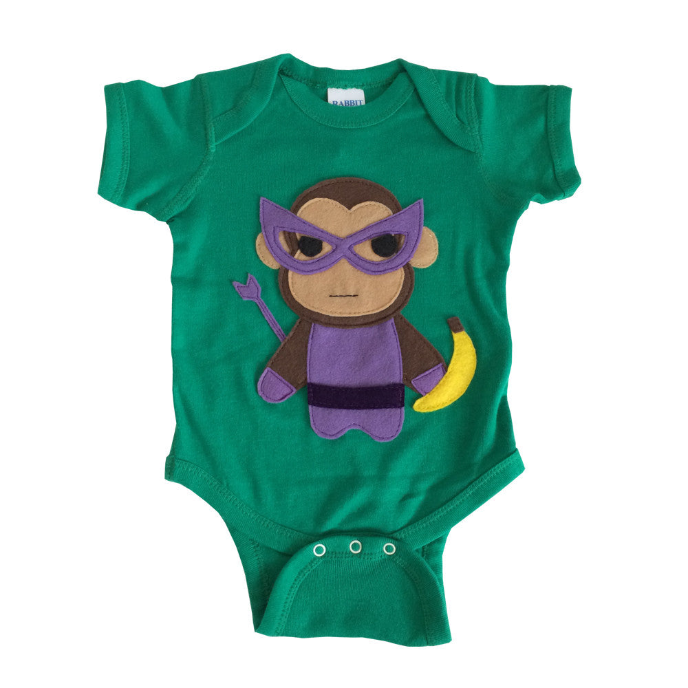 Super Hero Onesie - Team Super Animals - Monkey Banana Green Infant Bodysuit - Kids & Babies - Mother & Kids - Boys’