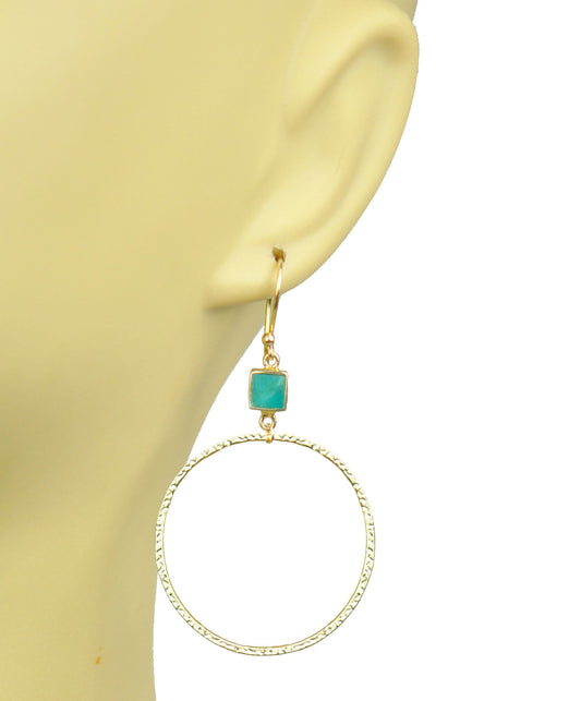 Turquoise Bezel Circle Earrings - One Color / One Size - Jewelry & Accessories
