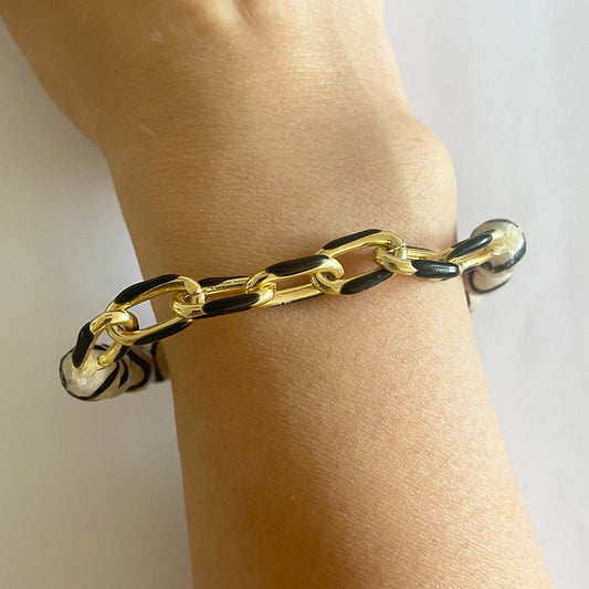 Wavy Striped Agate Black Enamel Stretch Bracelet - One Color / One Size - Jewelry & Accessories - Bracelets & Bangles