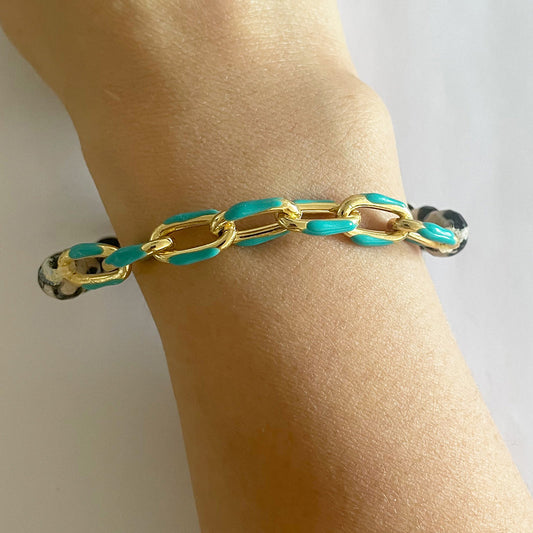 Wavy Striped Agate Turquoiose Enamel Stretch Bracelet - One Color / One Size - Jewelry & Accessories - Bracelets &