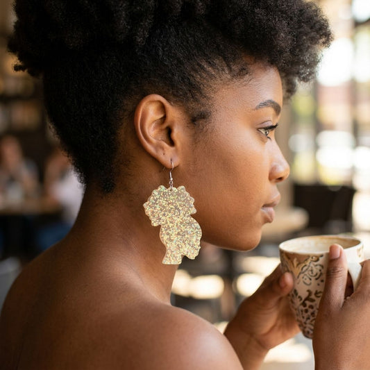 Yellow Iridescent Afro Girl Studs