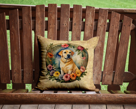 Yellow Labrador Retriever and Flowers Throw Pillow - One Color / One Size - Home & Garden - Home Textile - Pillows