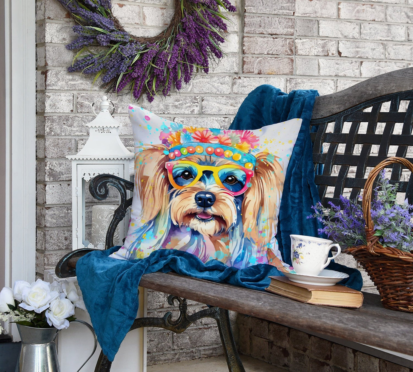 Yorkshire Terrier Hippie Dawg Throw Pillow - One Color / One Size - Home & Garden - Home Textile - Pillows