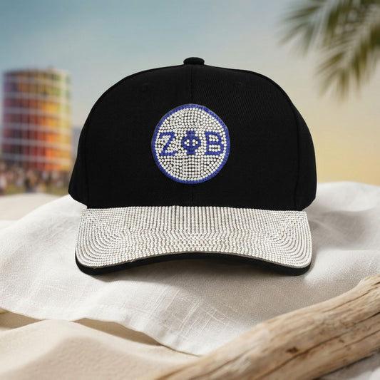 ZPB Black Canvas Greek Rhinestone Baseball Cap