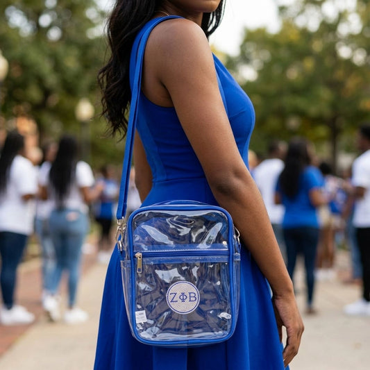 ZPB Blue and Clear Greek Stadium Crossbody Bag