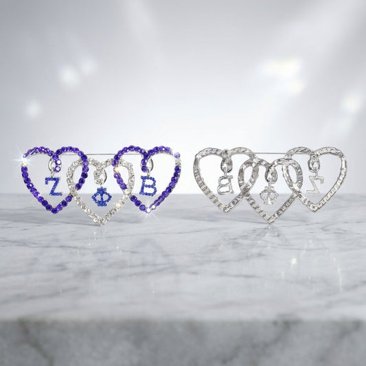 ZPB Blue and Clear Triple Heart Rhinestone Brooch